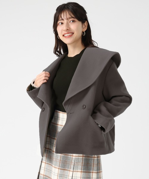 31 Sons de mode(トランテアン ソン ドゥ モード)の「2025秋冬新作 ビッグカラーショートコート(その他アウター・レディース・チャコールグレー/ブルー/グレイッシュベージュ・S/M)」の12枚目の写真