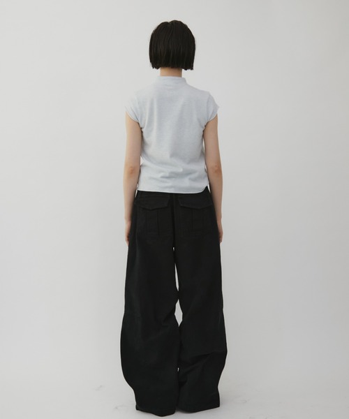 24AW美品efu LINE LOOSE TUCK PANTSワイドパンツ黒S Side Tuck Wide Pants / サイドタックワイドパンツ（チノパンツ