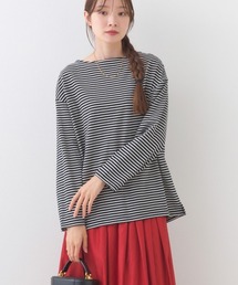サイドスリット プルオーバー ボーダーロングスリーブ Tシャツ