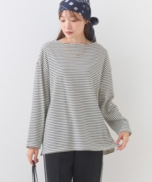 サイドスリット プルオーバー ボーダーロングスリーブ Tシャツ