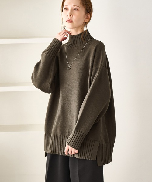 WEB限定】サイドスリットニットプルオーバー/イージーケア（ニット