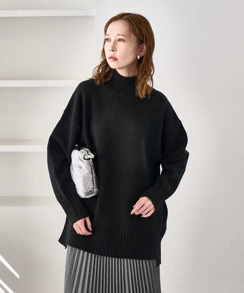 WEB限定】サイドスリットニットプルオーバー/イージーケア（ニット