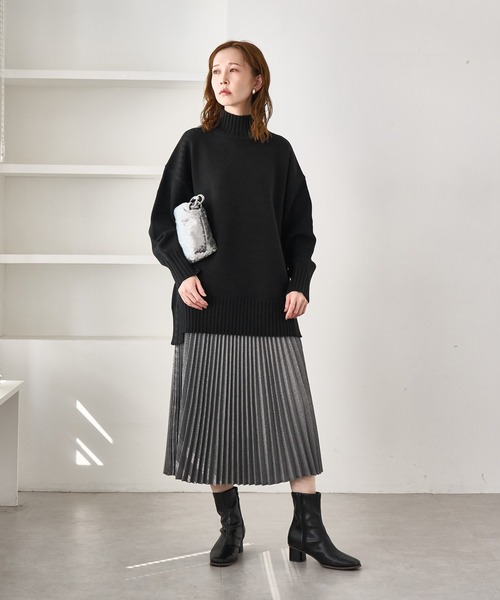 WEB限定】サイドスリットニットプルオーバー/イージーケア（ニット