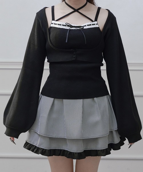 【完売品】ハシゴレースアンサンブルニット ハシゴレースアンサンブルニット（カーディガン/ボレロ）｜Pal elfy