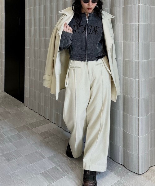 Ameri（アメリ）の「WOOL RIDERS COAT（ピーコート・レディース・アイボリー/ブラック・FREE）」の7枚目の写真