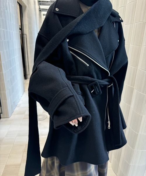 Ameri（アメリ）の「WOOL RIDERS COAT（ピーコート・レディース・アイボリー/ブラック・FREE）」の9枚目の写真