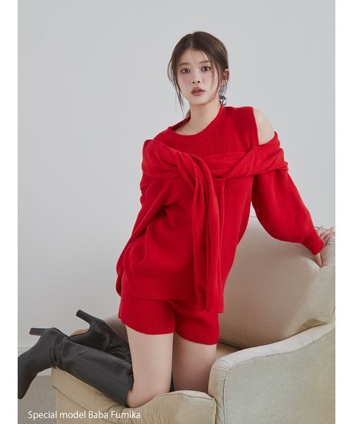 SNIDEL（スナイデル）の「ディフォメーションニットプルオーバー（ニット/セーター・レディース・アイボリー/グレー/レッド・F）」の5枚目の写真