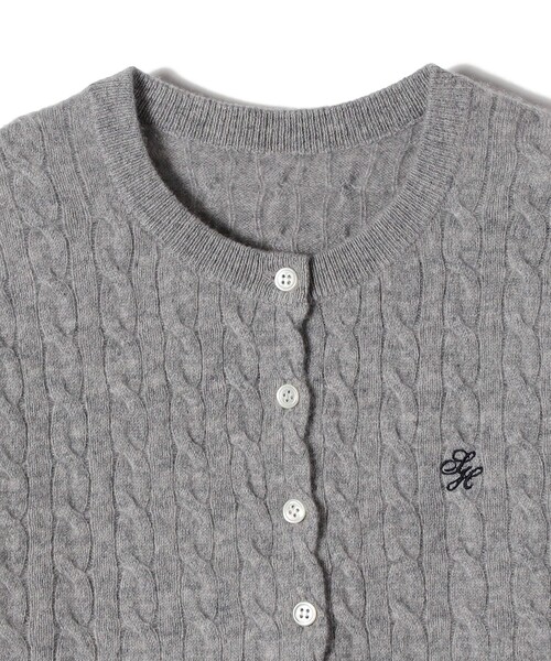 セール】カシミヤ 細 ケーブル クルーネック カーディガン