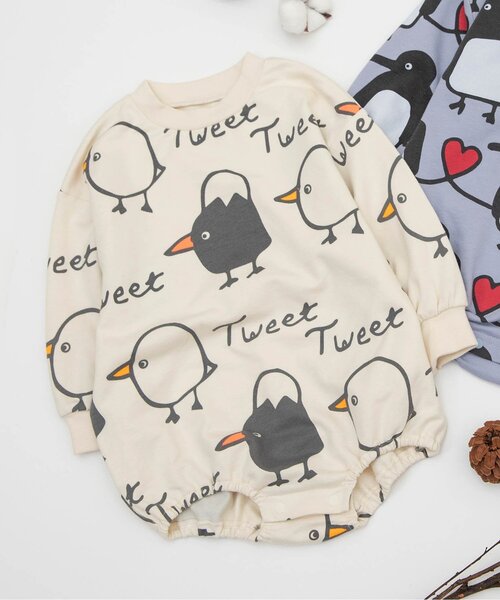 BREEZE(ブリーズ)の「FUN!FAN!アニマル 総柄ボディオール(ロンパース・キッズ・アイボリー/ブルー・70/80)」の2枚目の写真