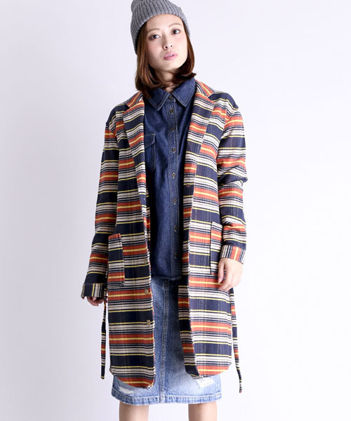 Denime(ドゥニーム)の「チェックヘビネルガウン(その他アウター・レディース・オレンジ/グリーン/レッド・FREE)」の3枚目の写真