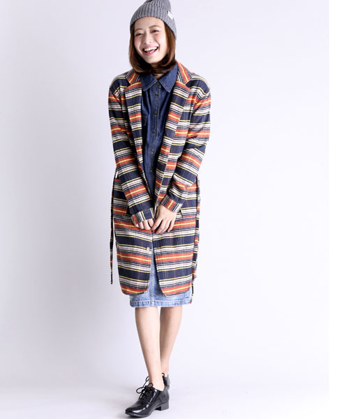 Denime(ドゥニーム)の「チェックヘビネルガウン(その他アウター・レディース・オレンジ/グリーン/レッド・FREE)」の14枚目の写真