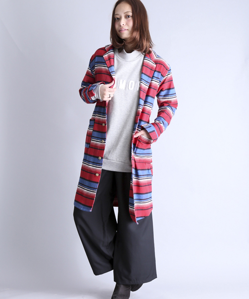 Denime(ドゥニーム)の「チェックヘビネルガウン(その他アウター・レディース・オレンジ/グリーン/レッド・FREE)」の18枚目の写真