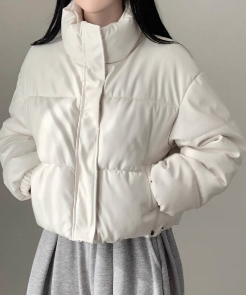 フェイクレザー ミドル ダウンジャケット