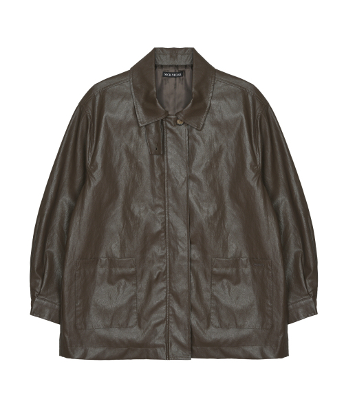 NICK&NICOLE（ニックアンドニコール）の「HIDDEN BUTTON MIDI LEATHER JACKET_BROWN（ライダースジャケット・レディース・その他・FREE）」の4枚目の写真