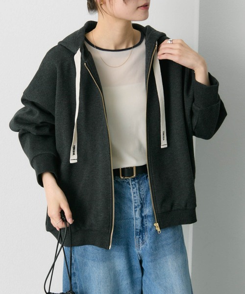 PUAL CE CIN(ピュアルセシン)の「スムースボンディングサイドリブジップパーカー(パーカー・レディース・グレー/チャコールグレー・FREE)」の2枚目の写真