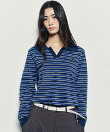MULTI STRIPE V-NECK COLLAR KNIT_NAVY