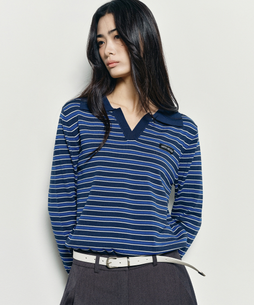 NICK&NICOLE(ニックアンドニコール)の「MULTI STRIPE V-NECK COLLAR KNIT_NAVY(ニット/セーター・レディース・その他・FREE)」の2枚目の写真