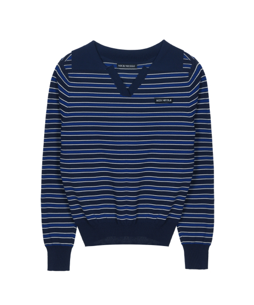 NICK&NICOLE(ニックアンドニコール)の「MULTI STRIPE V-NECK COLLAR KNIT_NAVY(ニット/セーター・レディース・その他・FREE)」の4枚目の写真