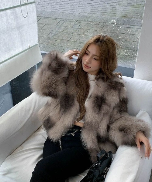 ファージャケット セール】【秋冬新作】配色フェイクファージャケット（その他アウター