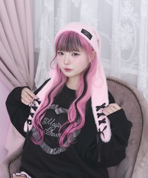 Magia Charm（マギアチャーム）の「レースアップうさみみニット帽 / シャギー うさ耳 ボンボン（ニットキャップ/ビーニー）」