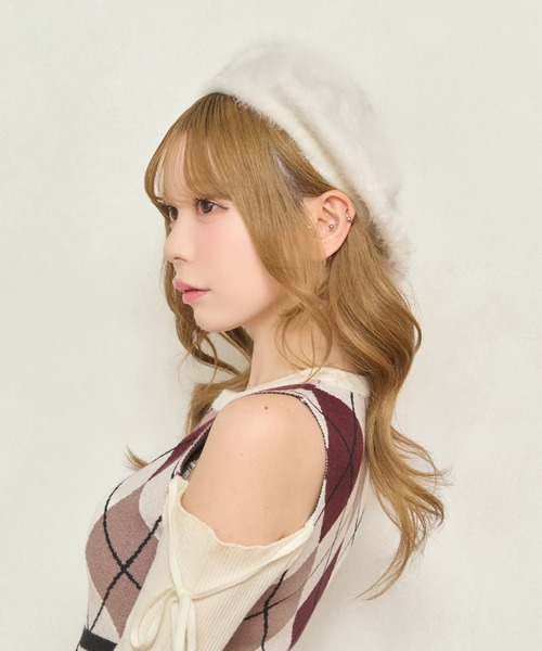 apres jour（アプレジュール）の「【apres jour×ARIAZ】シャギーベレー帽（ハンチング/ベレー帽・レディース・ブラック/ホワイト・FREE）」の2枚目の写真