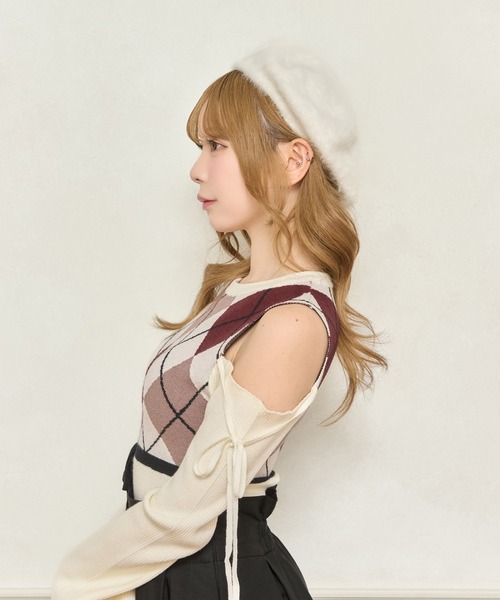 apres jour（アプレジュール）の「【apres jour×ARIAZ】シャギーベレー帽（ハンチング/ベレー帽・レディース・ブラック/ホワイト・FREE）」の3枚目の写真