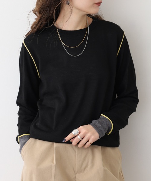 Anna Nicola(アンナニコラ)の「Anna Nicola シルク混配色ニット(ニット/セーター・レディース・モカ/ベージュ/ブラック・38)」の10枚目の写真