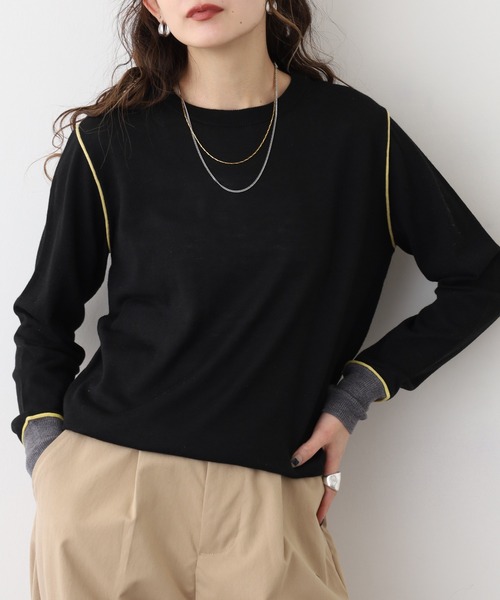 Anna Nicola(アンナニコラ)の「Anna Nicola シルク混配色ニット(ニット/セーター・レディース・モカ/ベージュ/ブラック・38)」の11枚目の写真