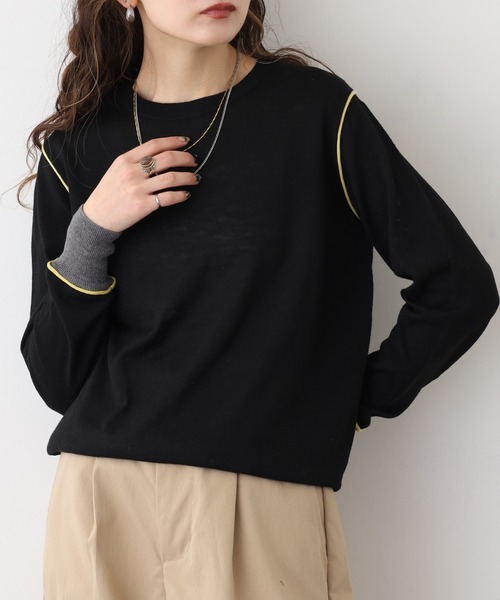 Anna Nicola(アンナニコラ)の「Anna Nicola シルク混配色ニット(ニット/セーター・レディース・モカ/ベージュ/ブラック・38)」の12枚目の写真