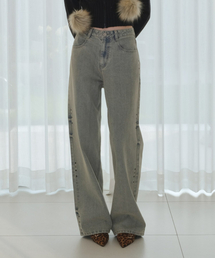 STUDDED DENIM WIDE PANTS [SKY BLUE]