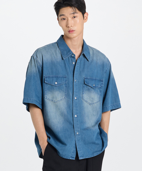 KICHUL(キチョル)の「Summer half denim shirt (indigo)(シャツ/ブラウス・メンズ・その他・SMALL/LARGE/MEDIUM)」の1枚目の写真