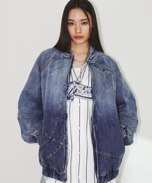 セール】SNAP TYPE DENIM BOMBER JACKET MID BLUE（デニムジャケット