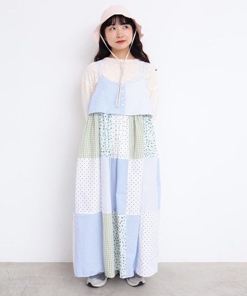 l'atelier du savon（アトリエドサボン）の「little garden パッチワークキャミワンピース（ワンピース・レディース・サックスブルー/ブラック・FREE）」の7枚目の写真