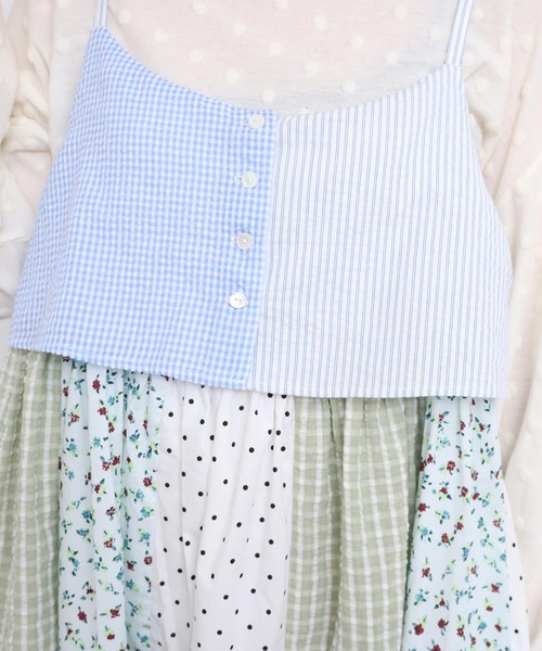 l'atelier du savon（アトリエドサボン）の「little garden パッチワークキャミワンピース（ワンピース・レディース・サックスブルー/ブラック・FREE）」の4枚目の写真