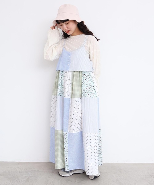 l'atelier du savon（アトリエドサボン）の「little garden パッチワークキャミワンピース（ワンピース・レディース・サックスブルー/ブラック・FREE）」の10枚目の写真