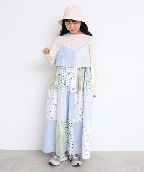 l'atelier du savon（アトリエドサボン）の「little garden パッチワークキャミワンピース（ワンピース・レディース・サックスブルー/ブラック・FREE）」の6枚目の写真