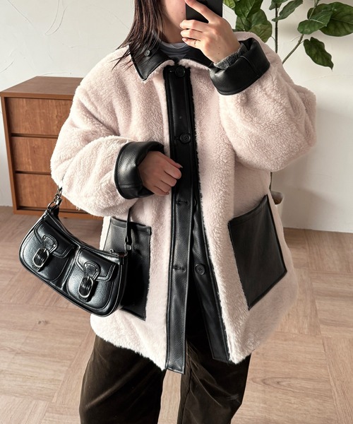 MUHET(ミュエータ)の「reversible synthetic leather & boa jacket / リバーシブル合皮ブルゾン(ブルゾン・レディース・ブラウン/ブラック・SMALL/MEDIUM/LARGE)」の8枚目の写真