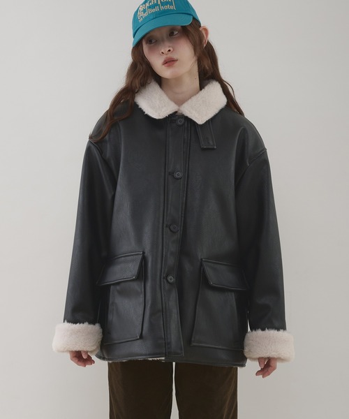MUHET(ミュエータ)の「reversible synthetic leather & boa jacket / リバーシブル合皮ブルゾン(ブルゾン・レディース・ブラウン/ブラック・SMALL/MEDIUM/LARGE)」の11枚目の写真