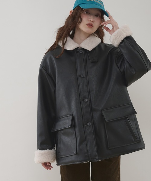 MUHET(ミュエータ)の「reversible synthetic leather & boa jacket / リバーシブル合皮ブルゾン(ブルゾン・レディース・ブラウン/ブラック・SMALL/MEDIUM/LARGE)」の12枚目の写真