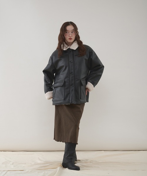 MUHET(ミュエータ)の「reversible synthetic leather & boa jacket / リバーシブル合皮ブルゾン(ブルゾン・レディース・ブラウン/ブラック・SMALL/MEDIUM/LARGE)」の20枚目の写真