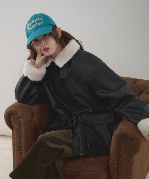 MUHET(ミュエータ)の「reversible synthetic leather & boa jacket / リバーシブル合皮ブルゾン(ブルゾン・レディース・ブラウン/ブラック・SMALL/MEDIUM/LARGE)」の16枚目の写真