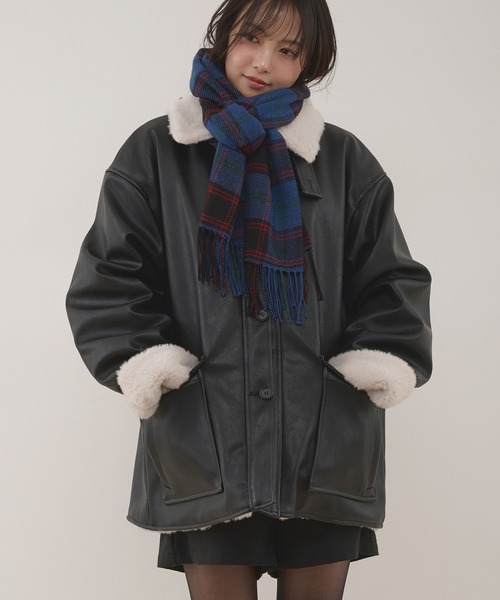 MUHET(ミュエータ)の「reversible synthetic leather & boa jacket / リバーシブル合皮ブルゾン(ブルゾン・レディース・ブラウン/ブラック・SMALL/MEDIUM/LARGE)」の22枚目の写真