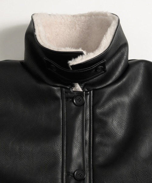 MUHET(ミュエータ)の「reversible synthetic leather & boa jacket / リバーシブル合皮ブルゾン(ブルゾン・レディース・ブラウン/ブラック・SMALL/MEDIUM/LARGE)」の4枚目の写真