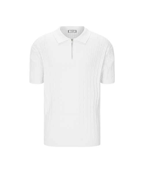 Cable Half Zip-Up Muscle Fit Knit White
