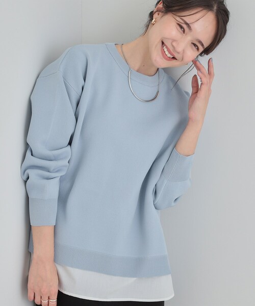 SHOO・LA・RUE（シューラルー）の「【洗濯機可/S-LL】さらに軽くなった スポンディッシュ裾フェイクトップス（ニット/セーター・レディース・ネイビー/イエロー/ピンク系/サックスブルー/パープル系4・01/04/02/03）」の3枚目の写真