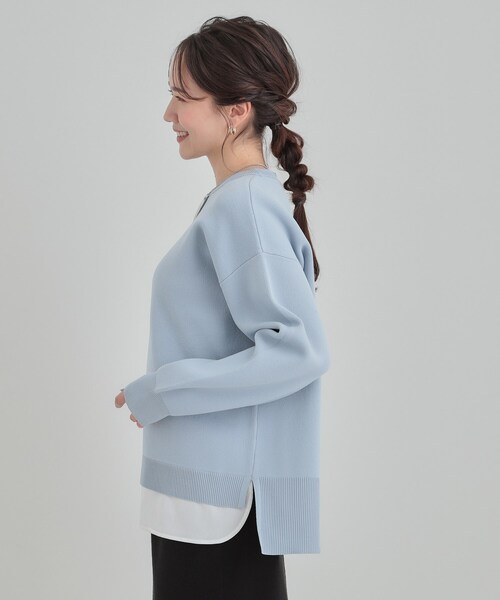 SHOO・LA・RUE（シューラルー）の「【洗濯機可/S-LL】さらに軽くなった スポンディッシュ裾フェイクトップス（ニット/セーター・レディース・ネイビー/イエロー/ピンク系/サックスブルー/パープル系4・01/04/02/03）」の20枚目の写真