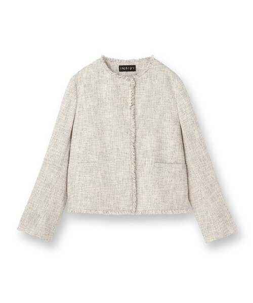 INDIVI（インディヴィ）の「【軽量／セレモニー／SETUP可能】ストレッチツイードジャケット（ノーカラージャケット・レディース・ホワイト系4/ベージュ系その他7/ネイビー系3・40/38/36/15 /13/05/19/12）」の6枚目の写真