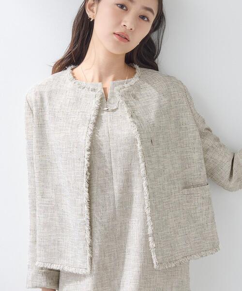 INDIVI（インディヴィ）の「【軽量／セレモニー／SETUP可能】ストレッチツイードジャケット（ノーカラージャケット・レディース・ホワイト系4/ベージュ系その他7/ネイビー系3・40/38/36/15 /13/05/19/12）」の7枚目の写真