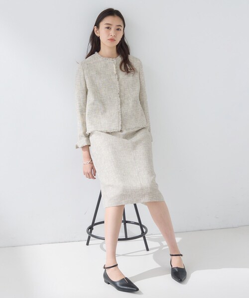 INDIVI（インディヴィ）の「【軽量／セレモニー／SETUP可能】ストレッチツイードジャケット（ノーカラージャケット・レディース・ホワイト系4/ベージュ系その他7/ネイビー系3・40/38/36/15 /13/05/19/12）」の9枚目の写真