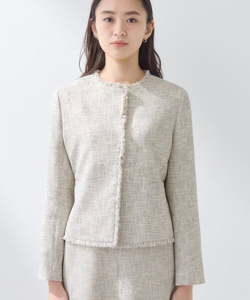 INDIVI（インディヴィ）の「【軽量／セレモニー／SETUP可能】ストレッチツイードジャケット（ノーカラージャケット・レディース・ホワイト系4/ベージュ系その他7/ネイビー系3・40/38/36/15 /13/05/19/12）」の17枚目の写真